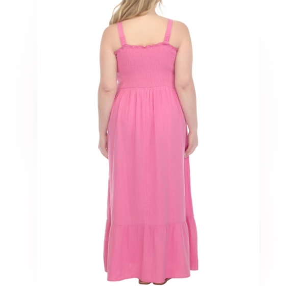 Raviya Plus Size Smocked Cotton Sleeveless Cover up Maxi Elegant Pink Dress - Picture 3 of 5